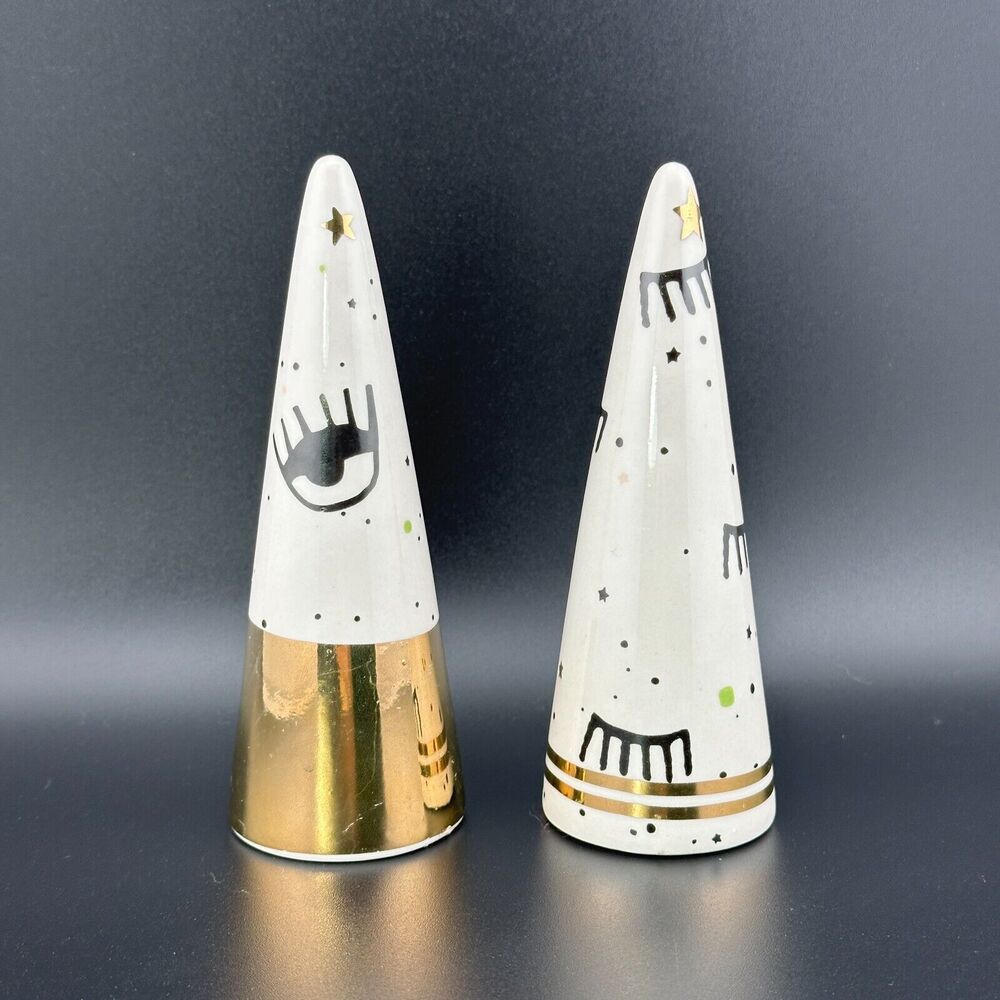 Two (2) Ceramic Porcelain Decorative Jewelry Ring Cone Holders Eye Eyelash 4.75"